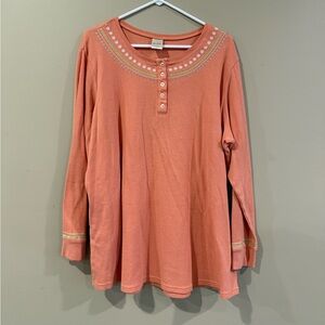 Blair Peach Thermal Knit Embellished Top 2X